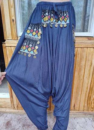 Оригинальные вискозные брюки аладины с монетками бохо этно хипе трайбл стиля индия