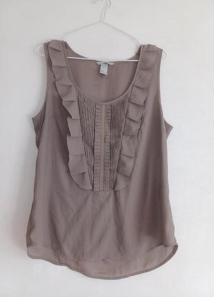 H&m топ легкий тонкий блуза цвет тауп, кофейный, с рюшами оборками спереди р. eur 42 пог 50 см