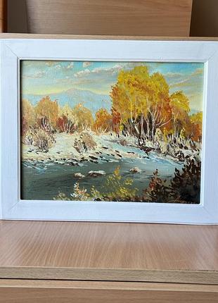 Картина масло холст художник андрусяк пейзаж "осінній краєвид. карпати" гори україна подарунок