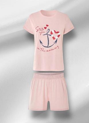 Чудова жіноча бавовняна хлопковая піжама домашній костюм  футболка шорти німеччина