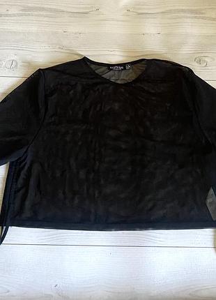 Черный топ сетка с затяжками по бокам