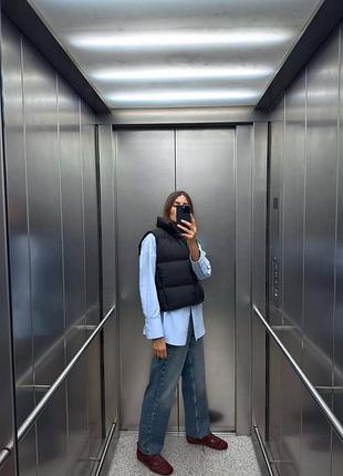 Жилетка zara, дута жилетка zara, чорна жилетка zara, стьобаний жилет water-repellent windproof zara