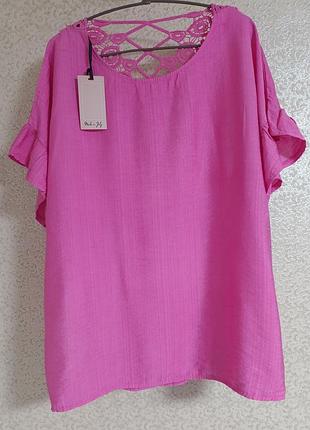 Яркая розовая женская блузка блуза топ кружево вышивка италия misumi
