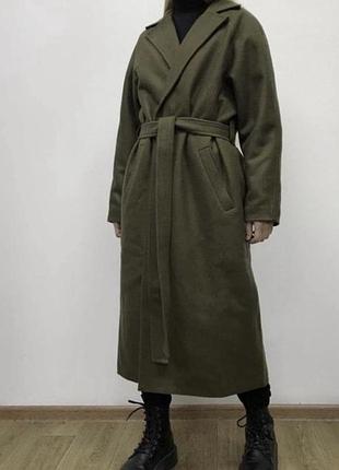 Пальто довге хакі , з поясом