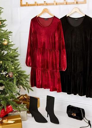 Праздничное бархатное ярусное платье трапеция бархат свободного кроя