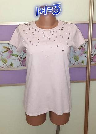1+1=3 нежно-розовая футболка с жемчугом хлопок george, размер 44 - 46