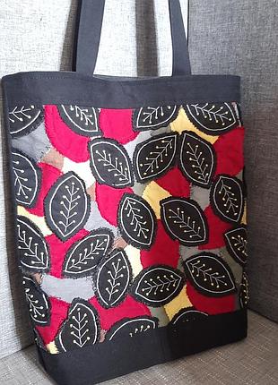 Сумка жіноча шопер чорного кольору, ручна робота