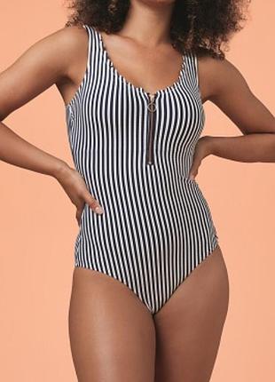 Купальник суцільний в полоску білий з синім