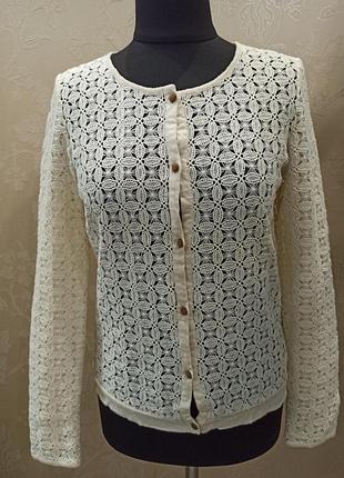 Мереживний кардиган кроше, кремово-молочний колір, льон та коттон, з рядом гудзиків, massimo dutty
