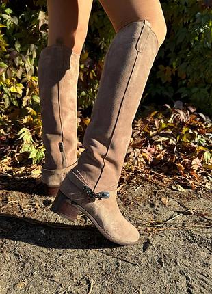 Жіночі чоботи із натуральної замші бежевого кольру, арт бф 39