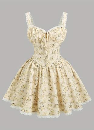 Плаття жіноче коротке ніжно жовтого кольору, розмір s, принт у квіточки. китай