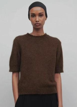 Шерстяна кофточка з коротким рукавом шоколадний колір