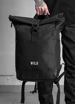 Чоловічий повсякденний рюкзак роллтоп шкільний without з принтом wild black