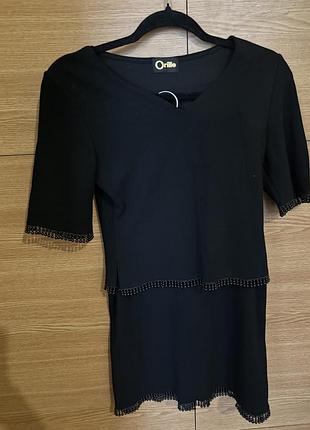 Жіночий костюм ortilo (кофтинка + спідниця), чорний, з декоративною обробкою. елегантний, зручний, добре сідає по фігурі. стан відмінний.