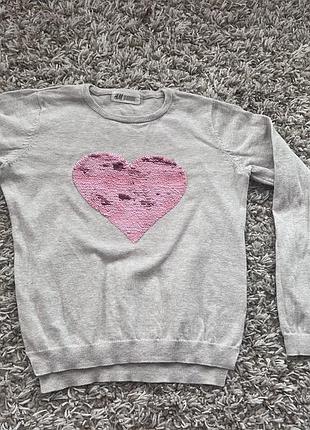 Кофта, светр, джемпер h&m з серцем з пайєтками на 8-11років 3
