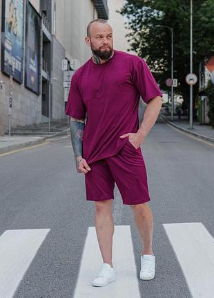 Чоловічий комлпетк футболка+шорти на кожен день у бордовому кольорі premium якості