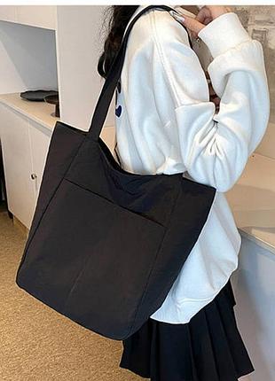 Черный шоппер, сумка черная женская, студенческая сумка на плечо