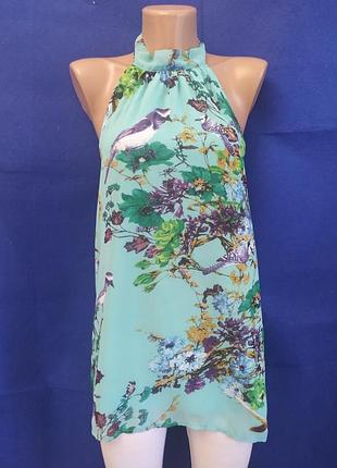 Бирюзовая блузочка. принт птицы и квиты
