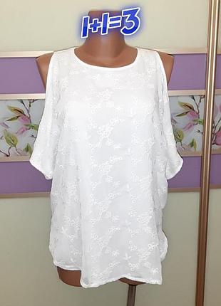 1+1=3 ніжна біла вільна блуза з відкритими плечами new look, розмір 44 - 46