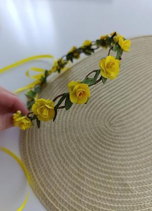 Венчик с розами на голову венок детский желтый