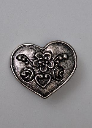 Винтажная брошь, брошка пин, сердц, 3×2,5см