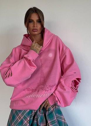 Худі з капюшоном рваний рожевий