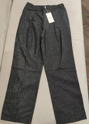 Черные серебряные прямые брюки брюки брюки