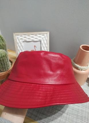 Качественная красная панама эко кожаная шляпа шапка панамка капелюх5 фото