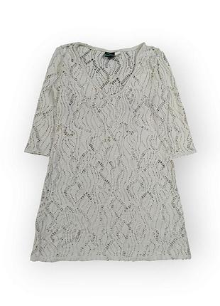 Платье кружевное женское белое termit, размер s/m, рукав три четверти