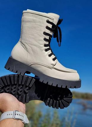 Высокие  белые  кожаные  ботинки  берцы  41 размер cafe noir 🇮🇹  белые кожаные высокие ботинки берцы 38 39 41 размер