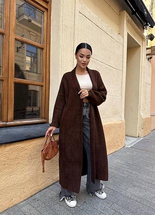 ❗️ 8 кольорів ❗️ жіночий пухнастий кардиган оверсайз довгий максі коричневий бордовий молочний бежевий чорний рожевий блакитний