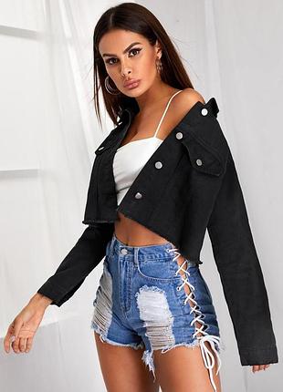 Укороченная черная джинсовая куртка shein размер m