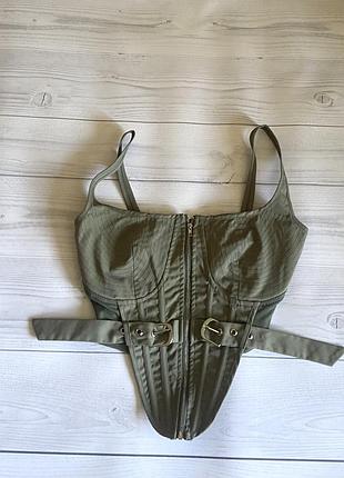 Топ корсет хаки с ремешками