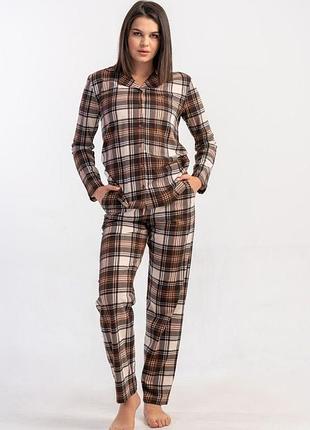 Классическая женская пижама в клетку vienetta 503093 хлопок