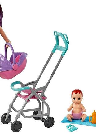 Кукла барби скиппер няня с коляской и пупсом barbie skipper gxt34