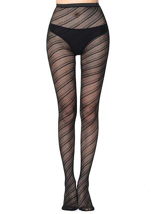 Черные колготы в крупную полоску 86039 сетка геометрия капроновые колготы