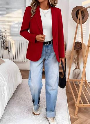 Стильний діловий класичний жіночий піджак костюмка з підкладкою червоний та синій