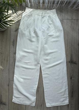 Білі широкі лляні штани h&m