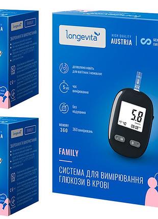 Глюкометр longevita family для измерение глюкозы в крови + тестовые полоски 100шт.(2*50шт)