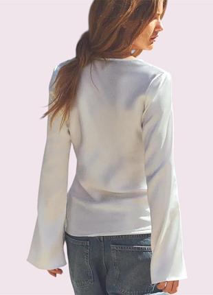 Сорочка блузка жіноча сатинова з широкими рукавами і завʼязками zara s біла