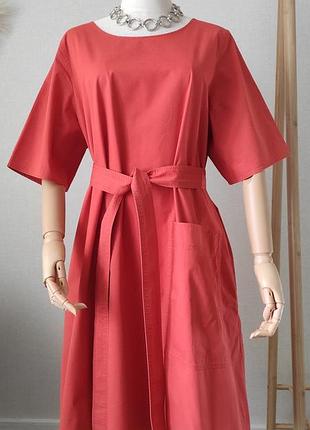 Платье хлопок оверсайз с поясом cos кораллового цвета