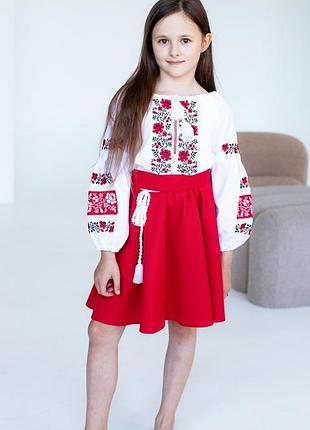 Сукня вишиванка для дівчинки червона спідниця червона вишивка гарна сукня в школу 818