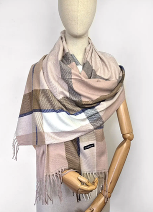 Шарф женский теплый в клетку пудровый капучино