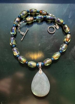Donna dressler намисто, срібло 925, лабрадор, намистини lampwork