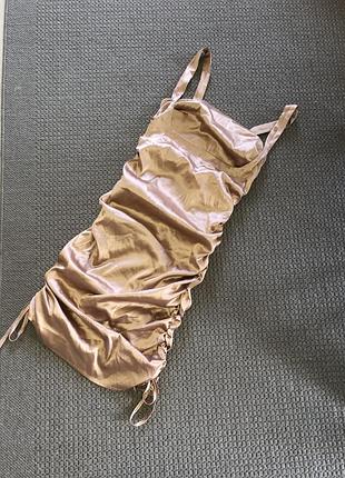 Міні сукня плаття атласна вечірня святкова на завязках мини платье вечернее атласное сатиновое на утяжках