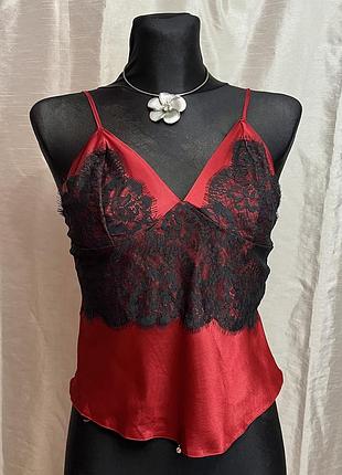 Винтажная атласная майка с кружевом на бретельках vintage 2000s y2k