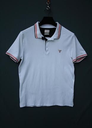 Белоснежная мужская тенниска поло guess maglia m/l хлопок эластан
