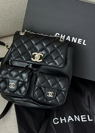 Маленький кожаный городской рюкзак на затяжке two-pocket duma backpack black шанель