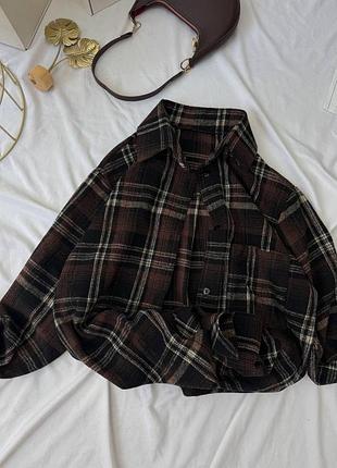❤️ крута тепла жіноча сорочка в клітинку коричнева клетка кліточка рубашка клітинка байка теплая