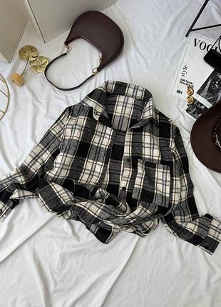 ❤️ крута тепла жіноча байкова сорочка в клітинку чорно біла клетка клітинка байка теплая женская рубашка